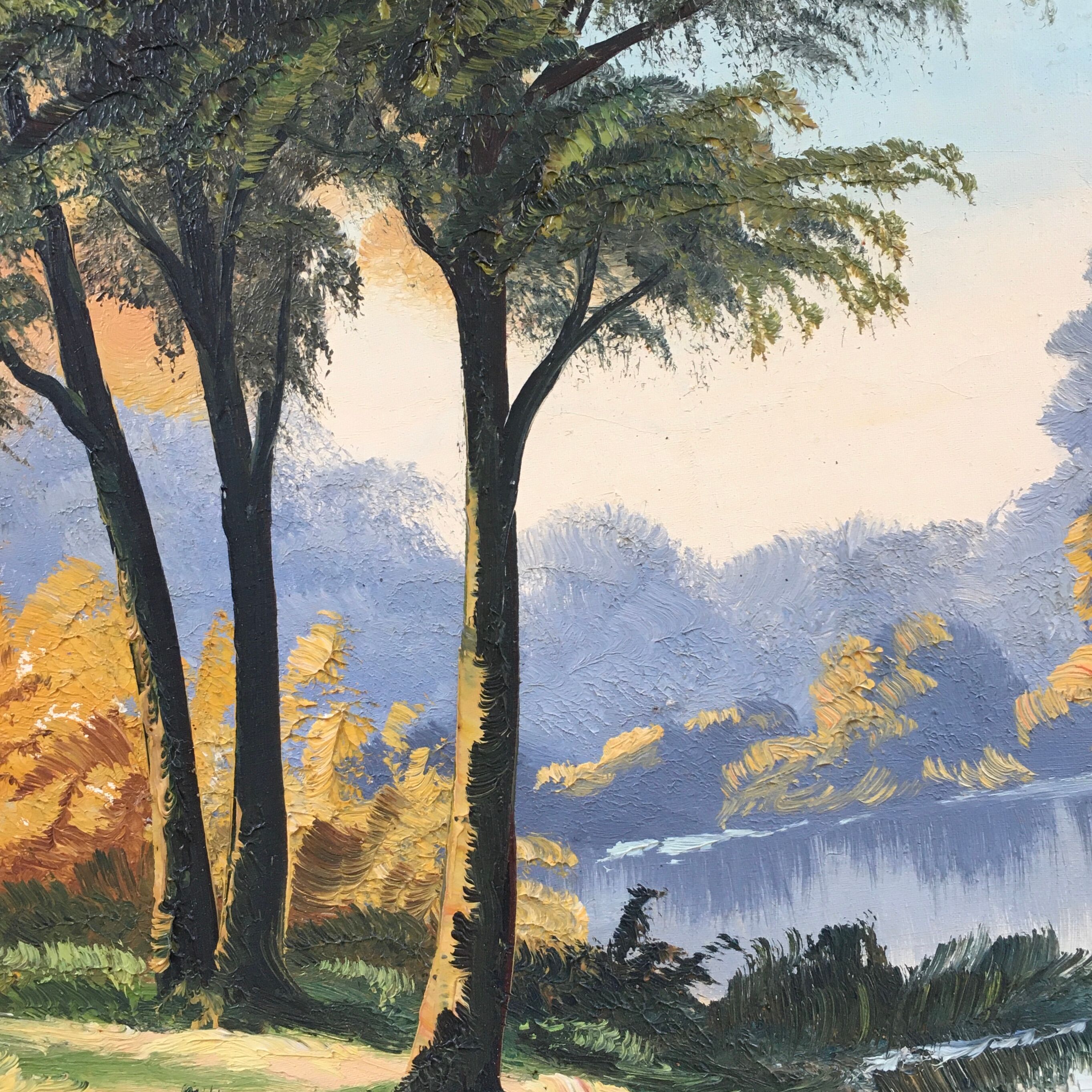 Ancient painting trees and lake