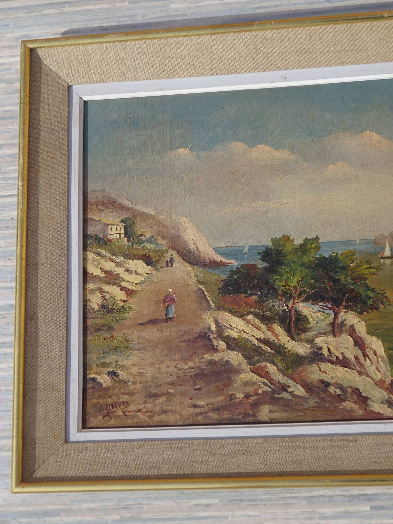 Ancient painting, landscape of the Calanques in the Mediterranean.