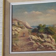 Ancient painting, landscape of the Calanques in the Mediterranean.
