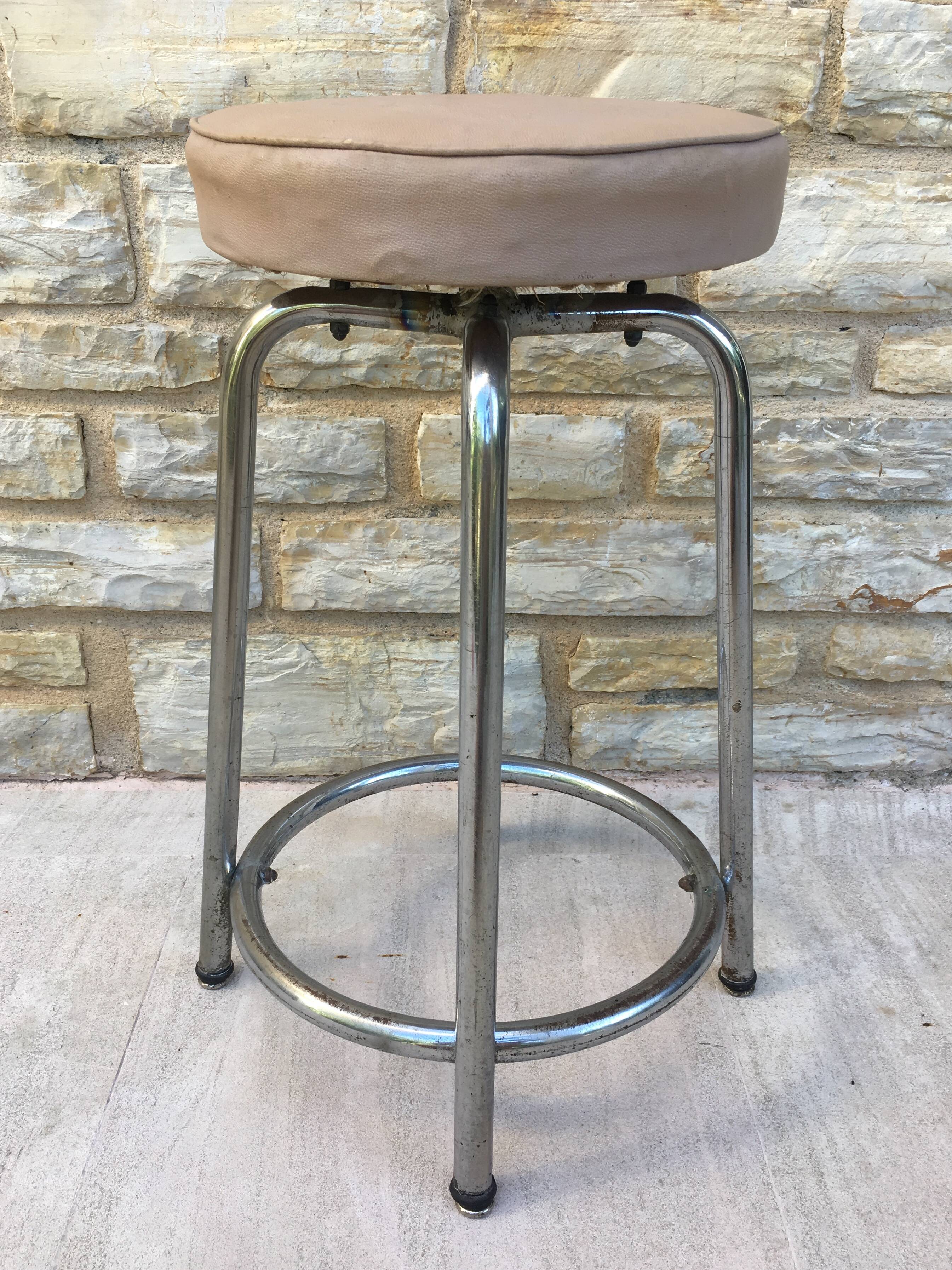 Modernist stool circa 1930 in the style of LC7 by Perriand, Le Corbusier and Jeanneret