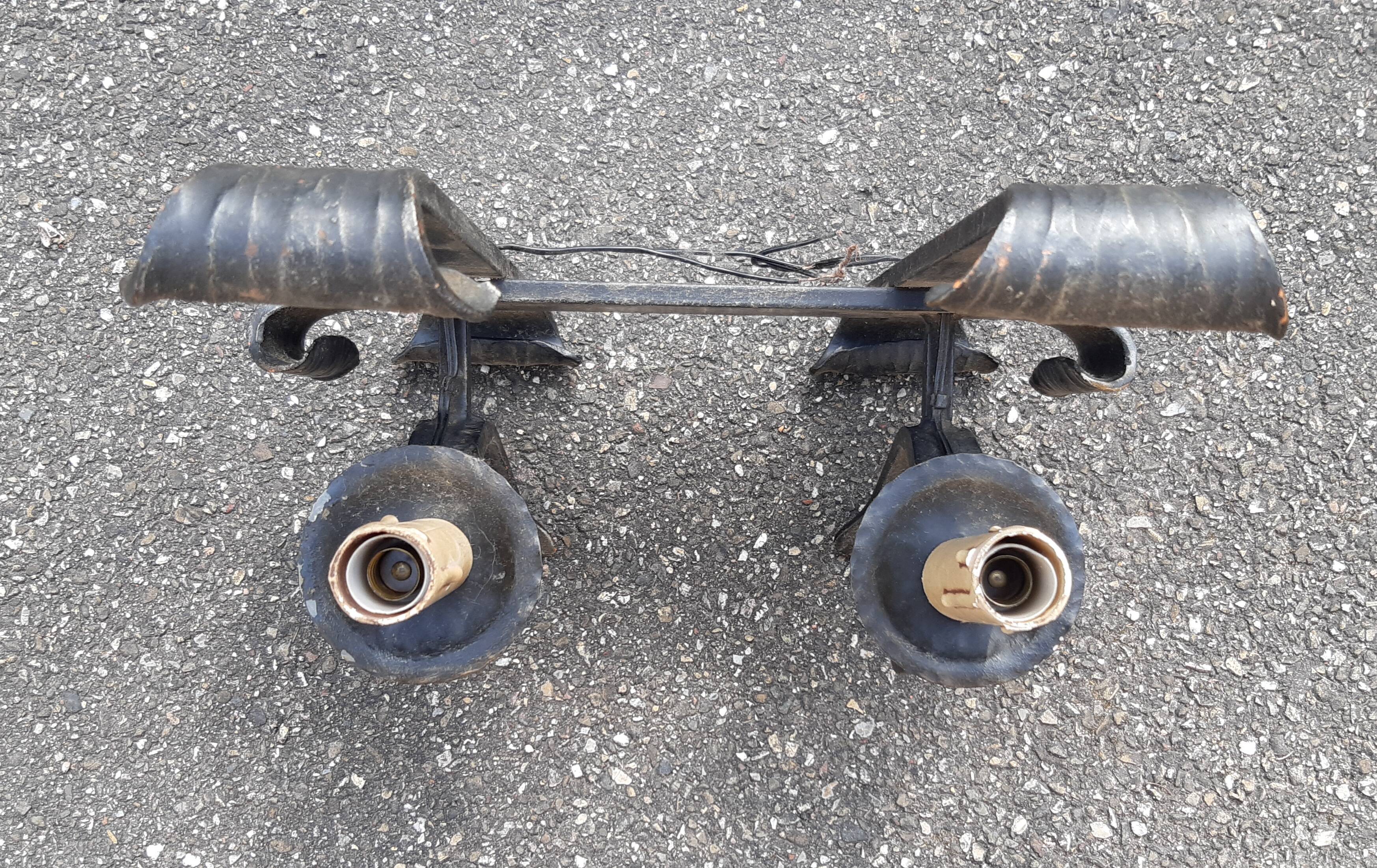 Brutalist wrought iron wall lamp 1970