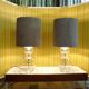 Set of 2 Glass & chrome table lamps with alcantara lampshades, 1960s