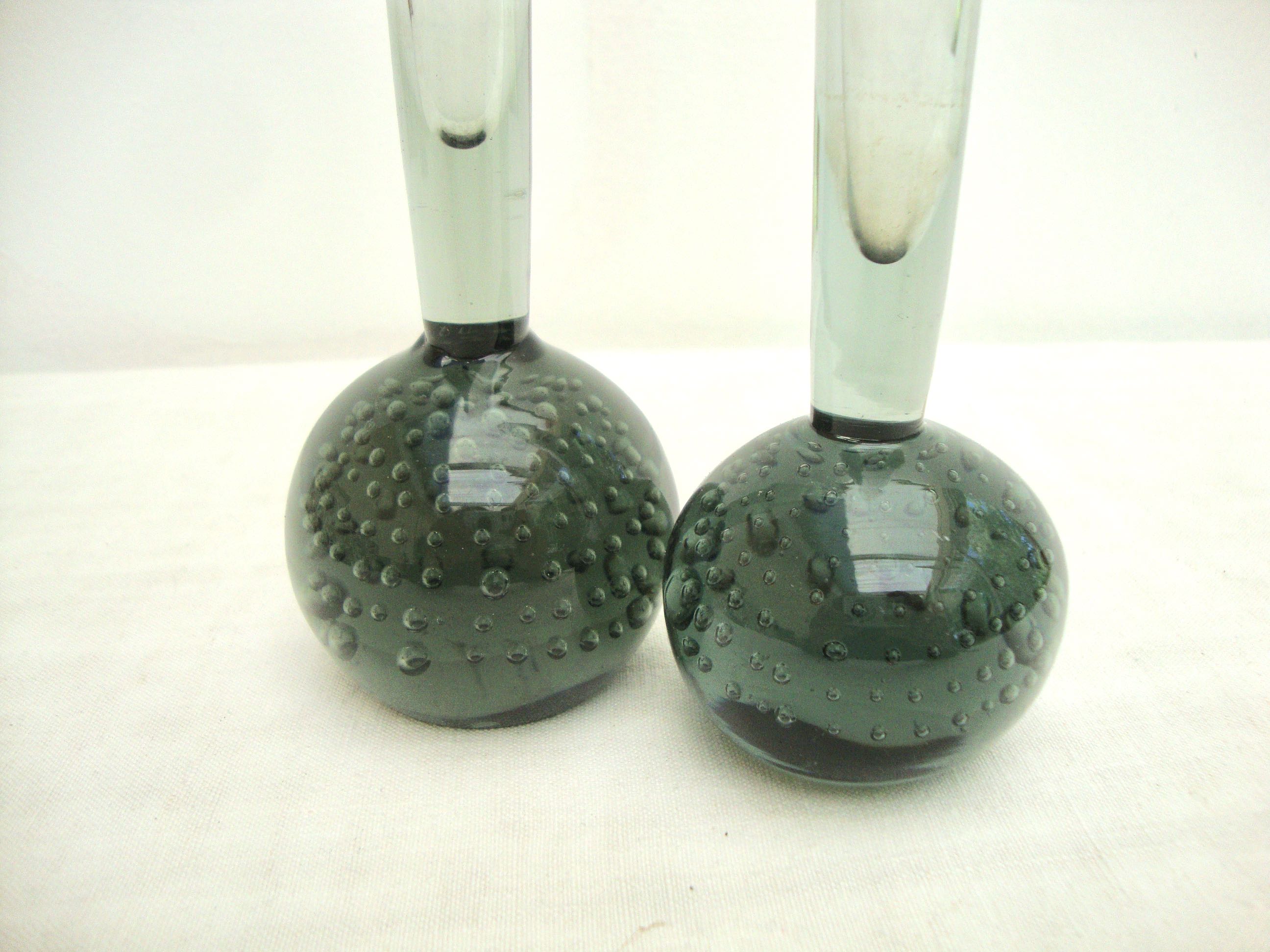 Set of 2 bubbled blown glass vases