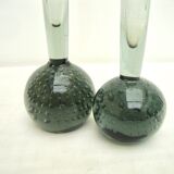 Set of 2 bubbled blown glass vases