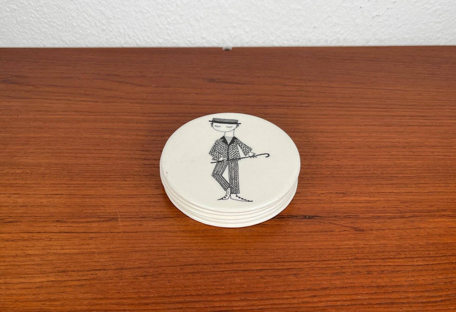 Mid-century ceramic coasters by Bjørn Wiinblad, 1960s, set of 5.