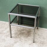 End table, chrome metal and smoked glass coffee table