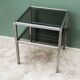 End table, chrome metal and smoked glass coffee table