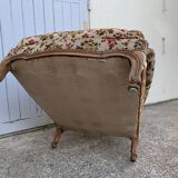 Antique Louis XV style shepherdess armchair in floral flocked fabric