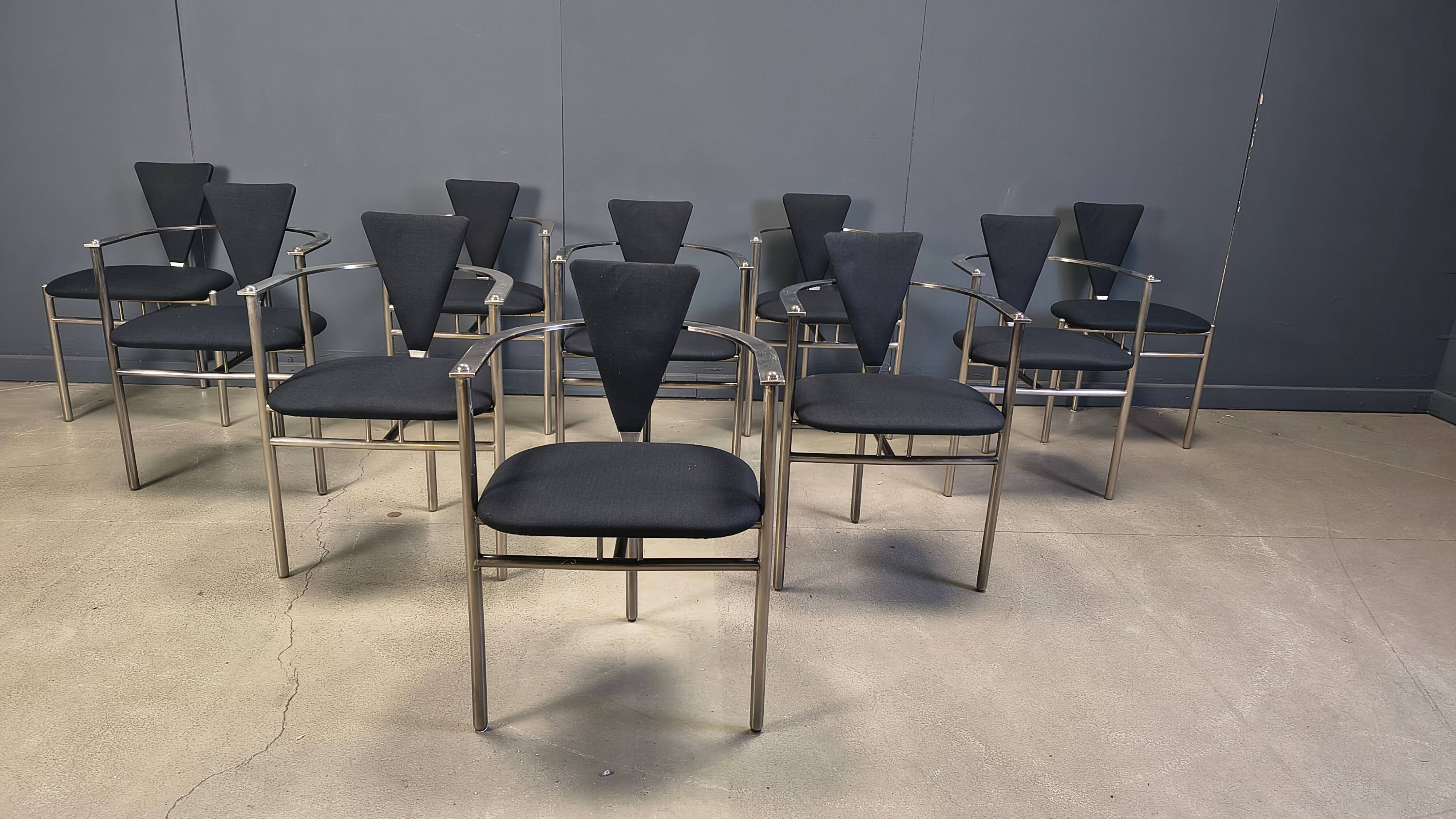 10 chaises de salle à manger postmodernes par Belgochrom, années 1980