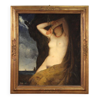 Splendid painting signed and dated 1910, Andromeda chained to the Rock