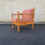 Armchair in pine and vichy fabric