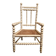 Antique wooden child's chair with turned legs and caning, white patina.