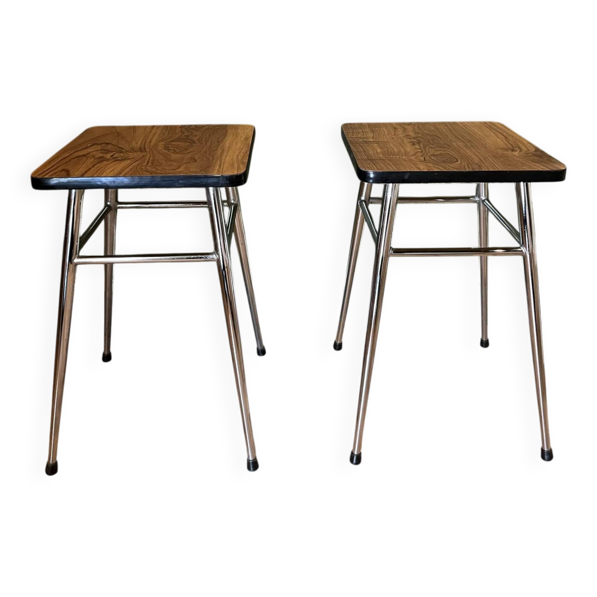 2 vintage beech Formica bedside stools