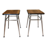 2 tabourets chevet Formica hêtre vintage