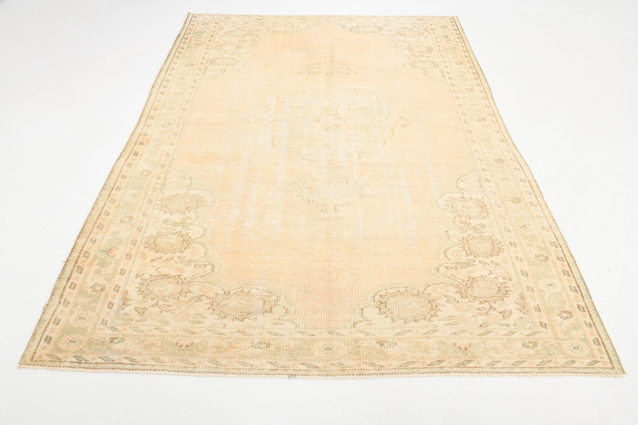6x8 Handmade Beige Tones Wool Vintage Rug 260x194Cm