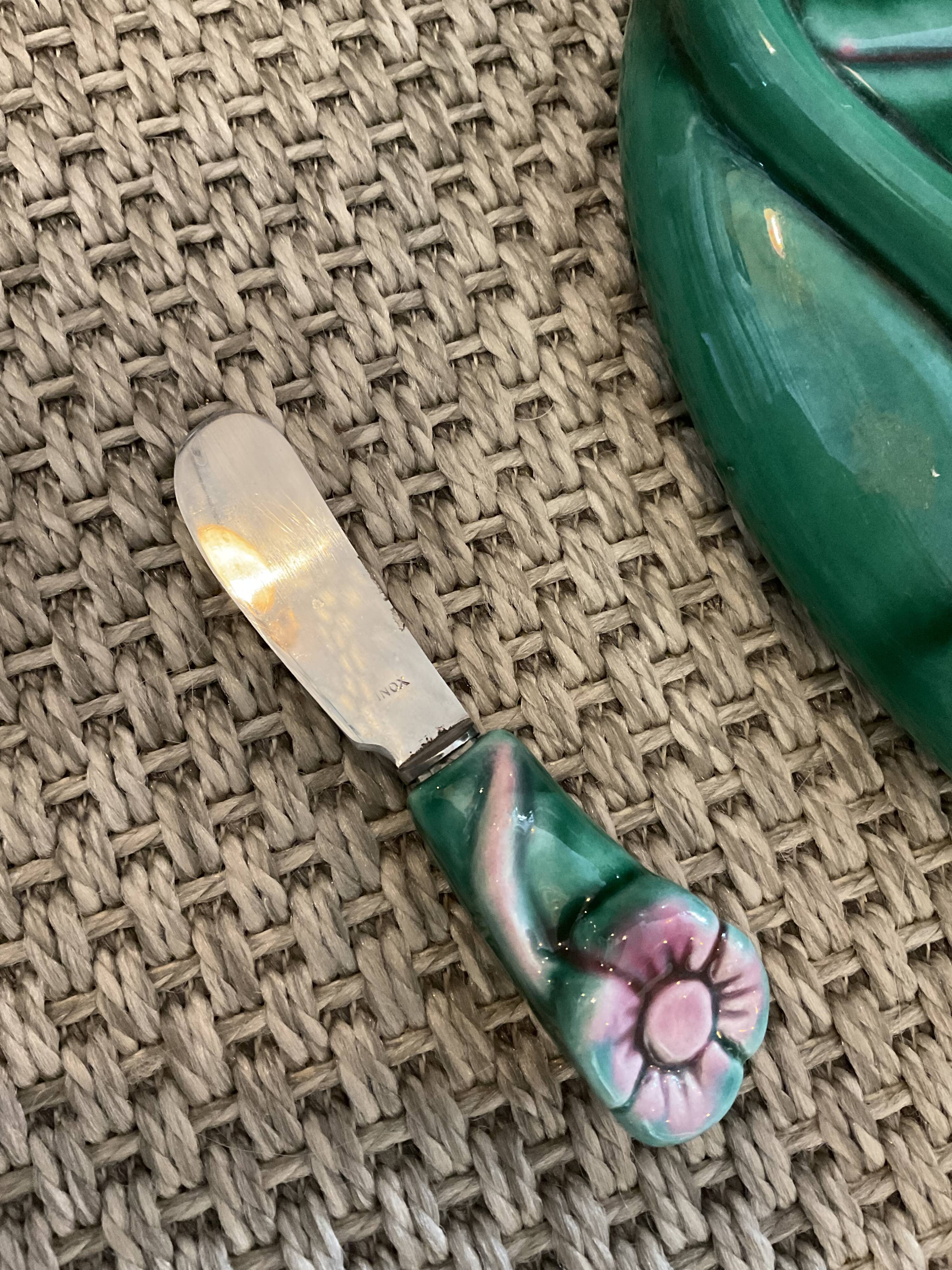 Ceramic dish and its knife, Vallauris