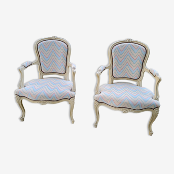 Pair of Louis XV style lacquered armchairs