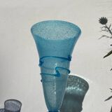 Vase conique en verre bullé bleu turquoise