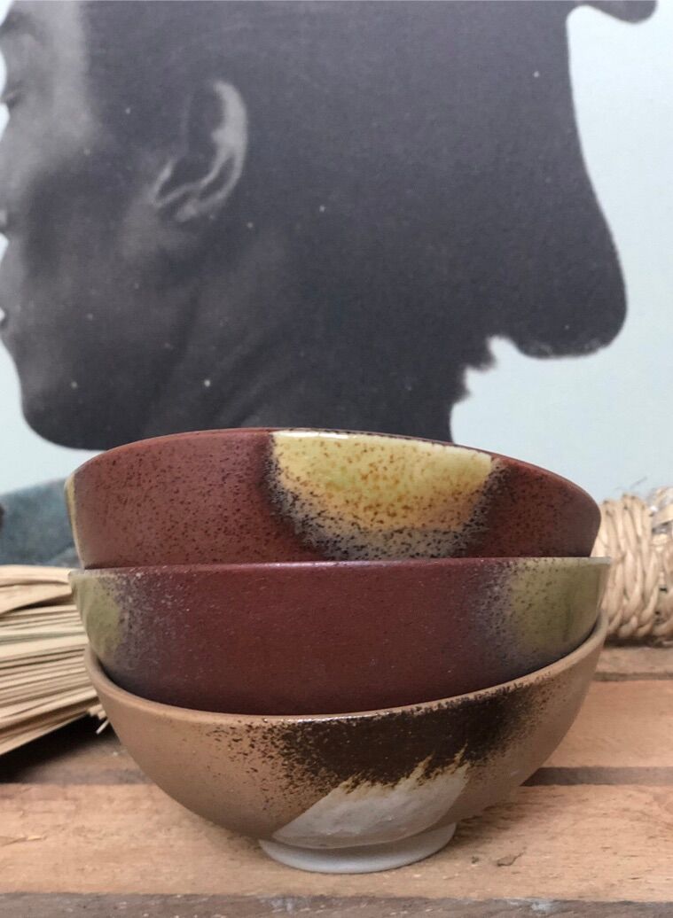 Trio ceramic style bowls brown earth