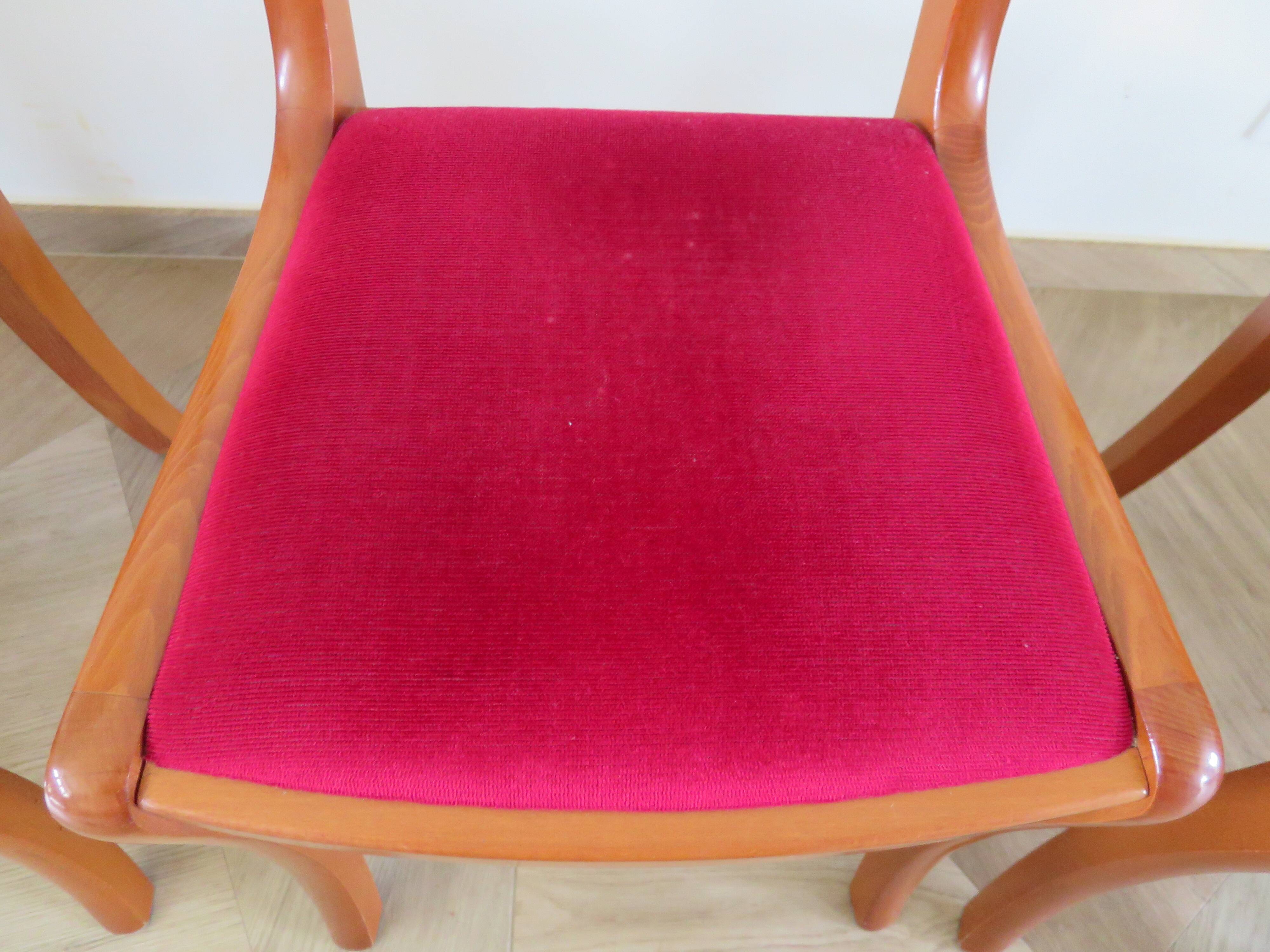 Solid cherry wood chairs and red velvet seat - Set of 4 - Louis Philippe style