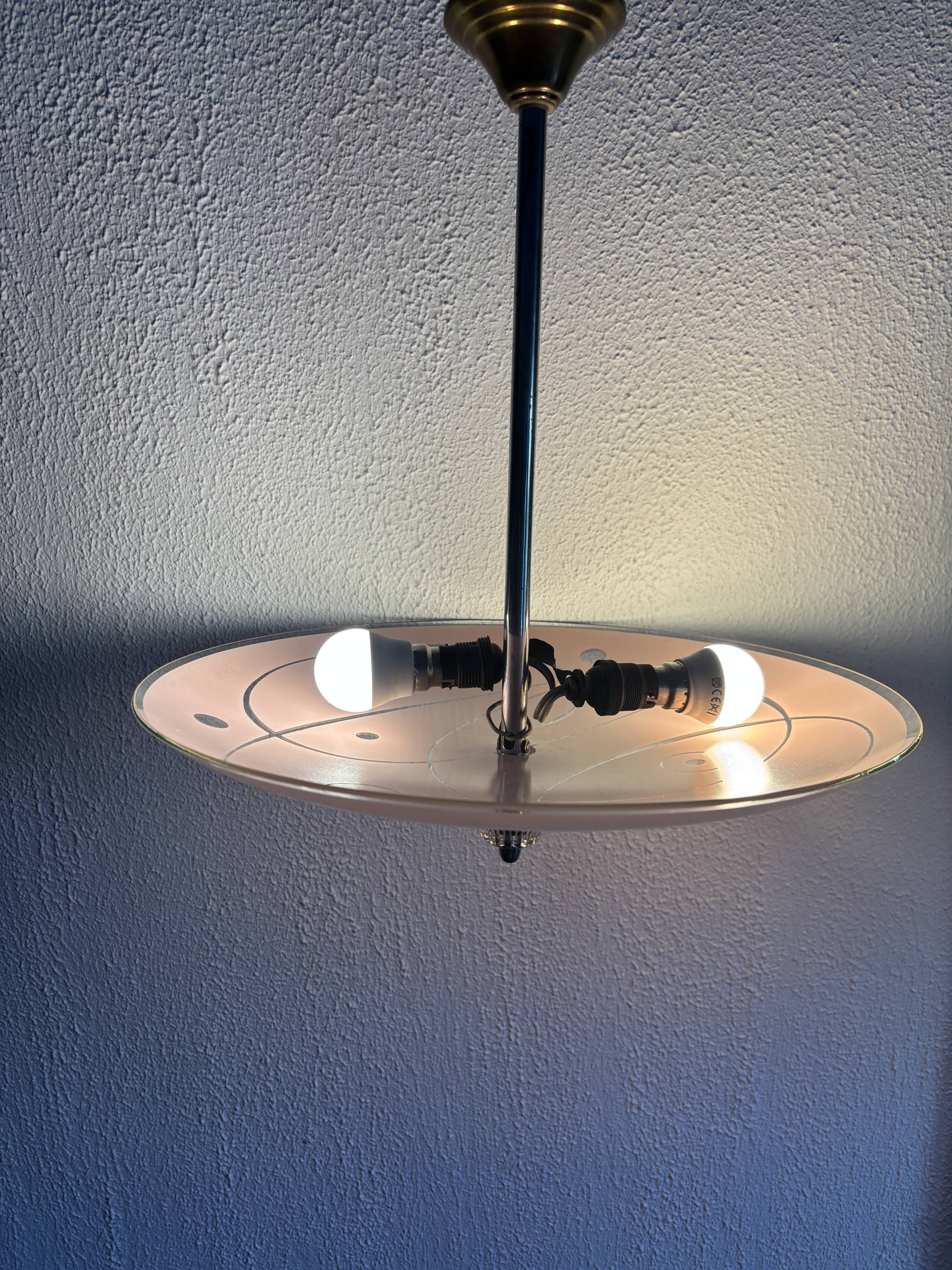 Vintage 1950s pink glass dome ceiling light - 39 x 40 cm