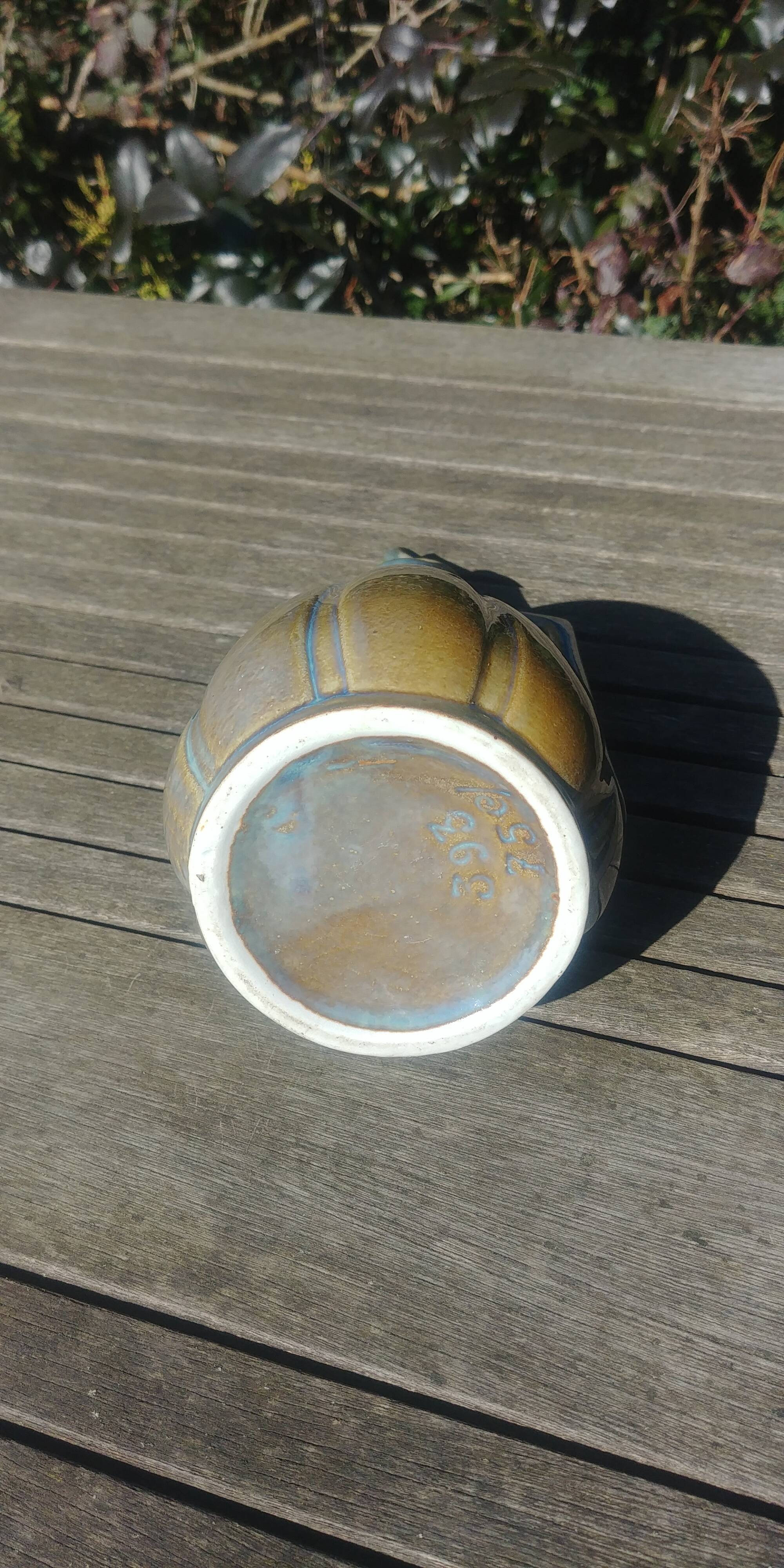 Pitcher/carafe old glazed ceramic La Borne style blue/beige