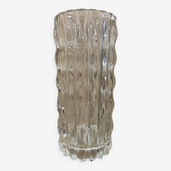Large Italian clear glass vase with ripple