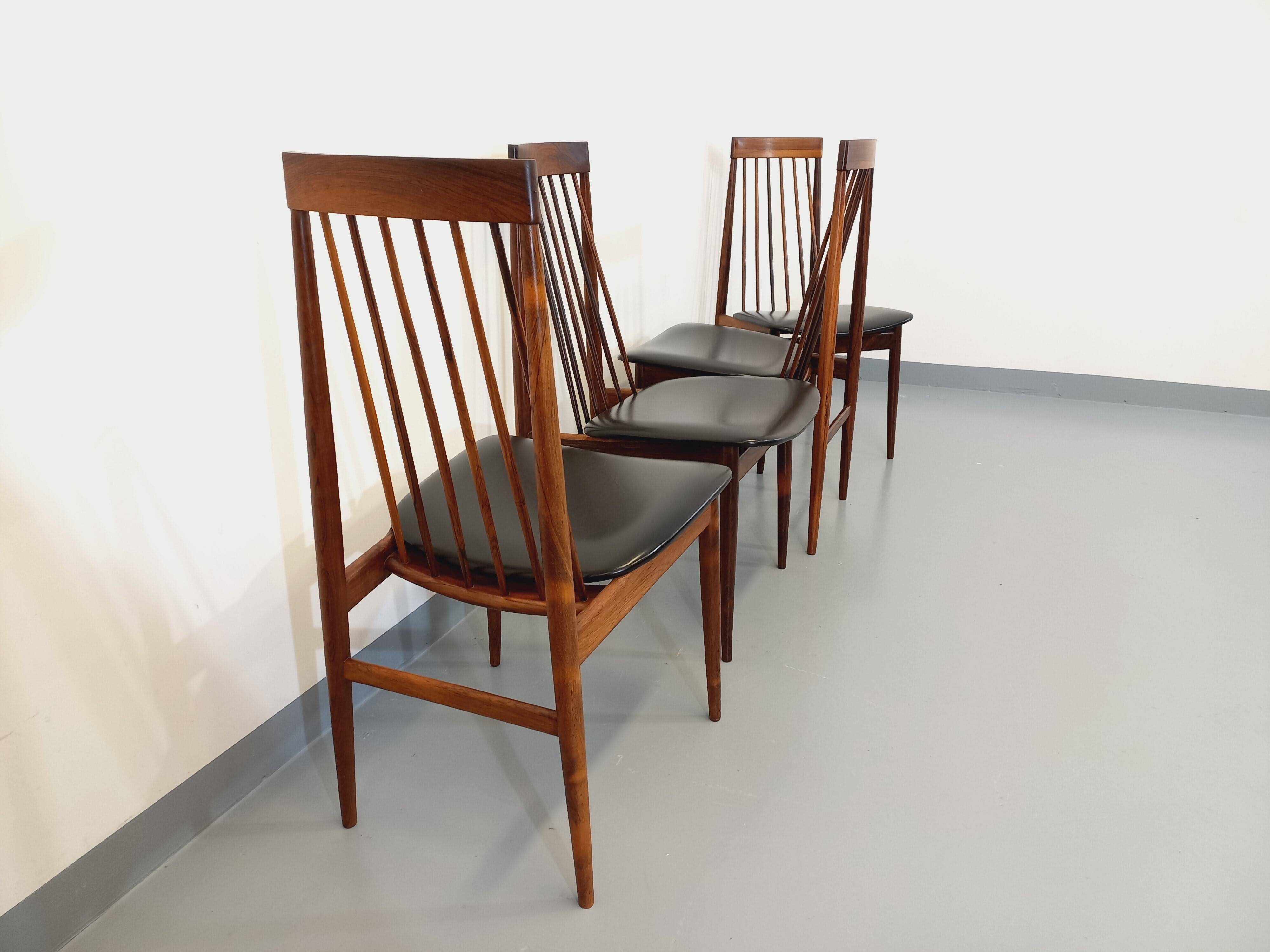 Set of 4 vintage Scandinavian style rosewood chairs from the 60s, by Ernst Martin Dettinger