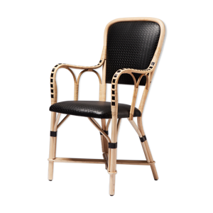 Fauteuil rotin et cuir
