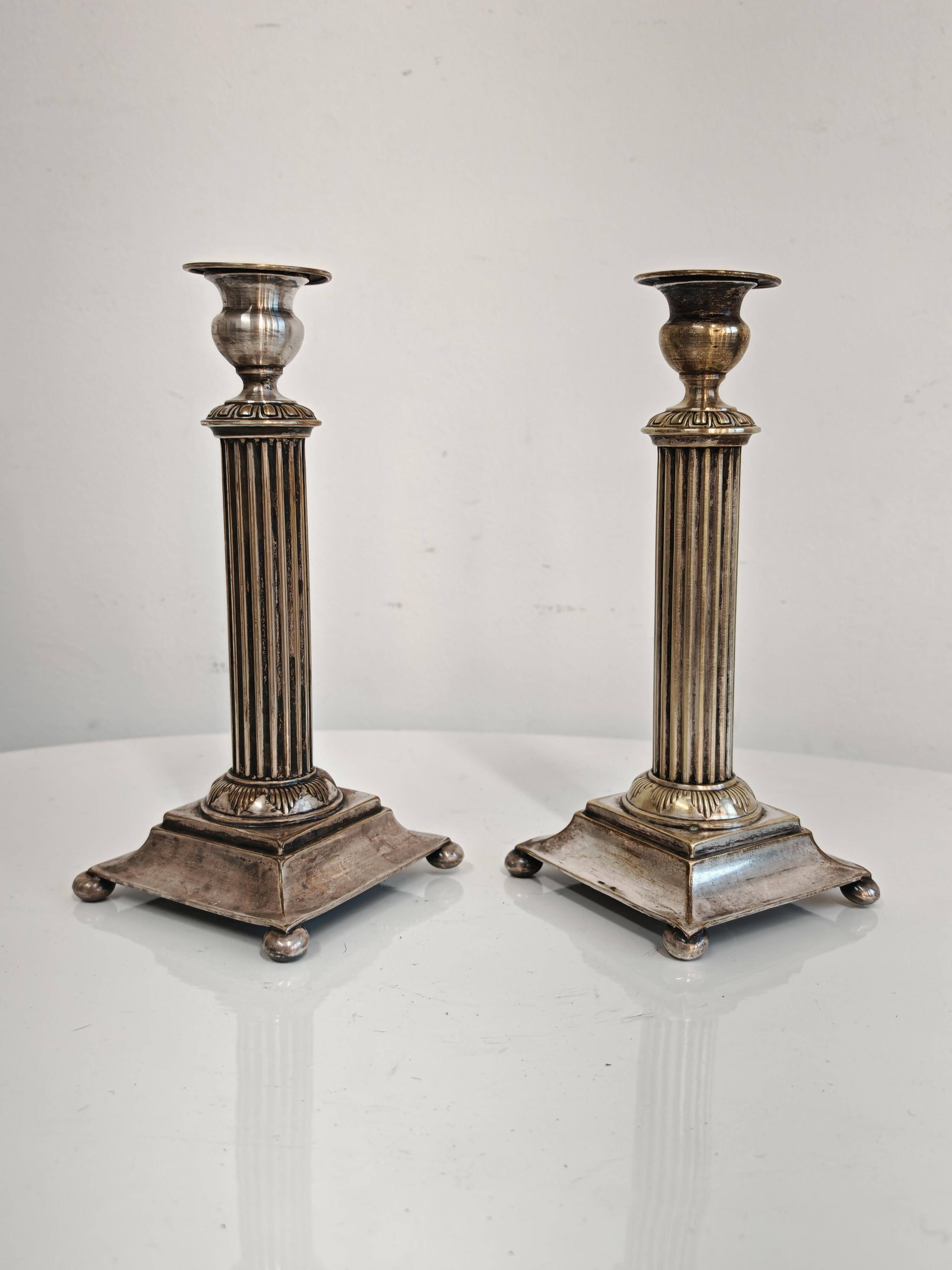 Pair of antique silver candlesticks Diana Silver Vienna 19th century