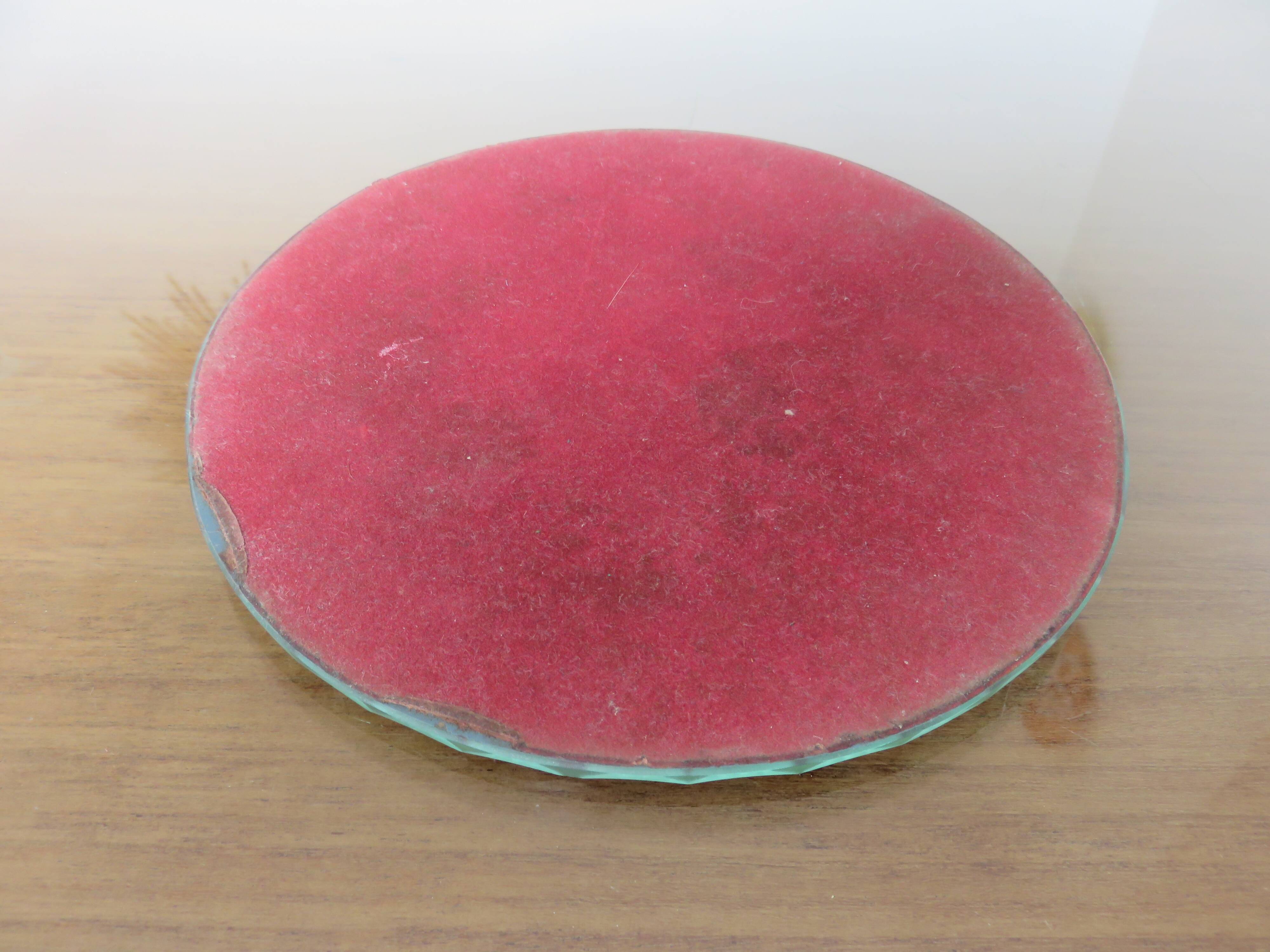 Vintage round mirror, freestanding, Art Deco, bevelled, 1940s 50s
