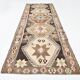 140x380Cm Brown & Grey Kilim Rug, Handmade Wool Area Rug, Stair Rug,