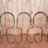 Set of 6 vintage stainless steel rounded chairs