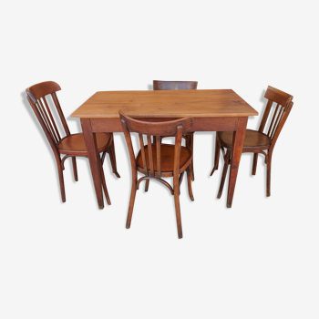 Table and 4 chairs bistrot Baumann vintage 1960s