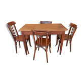 Table and 4 chairs bistrot Baumann vintage 1960s