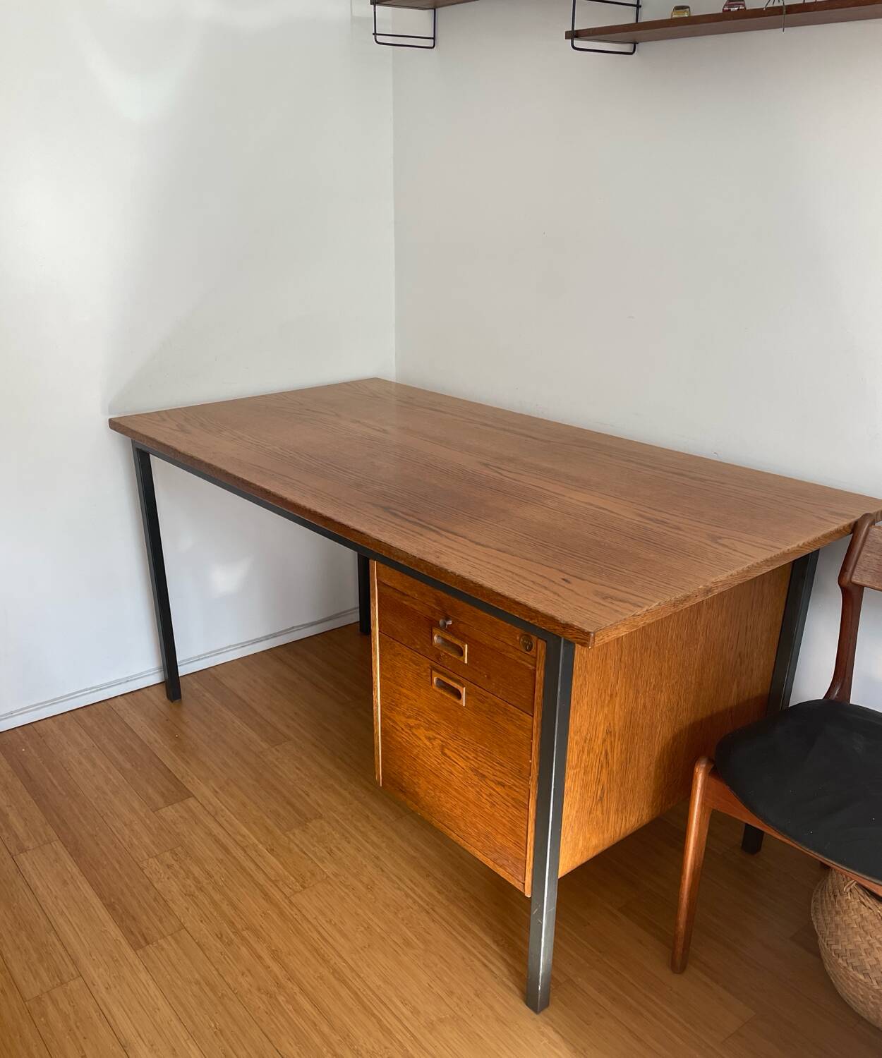 Teak and steel desk