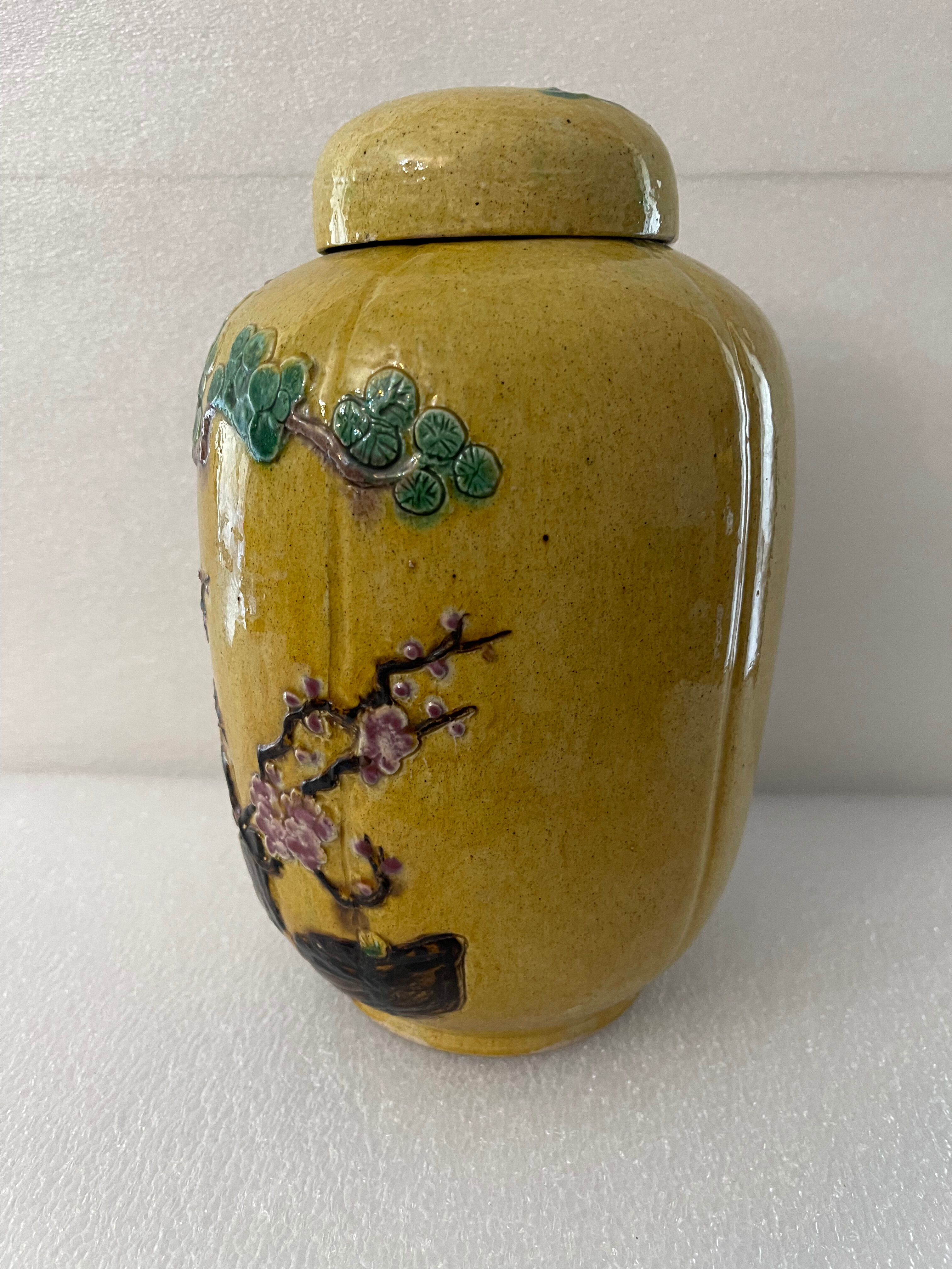 China ginger pot in glazed earth decorated with prunus decoration China XXth