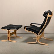 Ingmar Relling Siesta Lounge Chair and Ottoman in naturel Oak and Black Lea