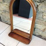 Arched rattan mirror with shelf/vintage 60s-70s