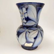 Vase grès d’Alsace Betschdorf bleu décor floral fait main vintage