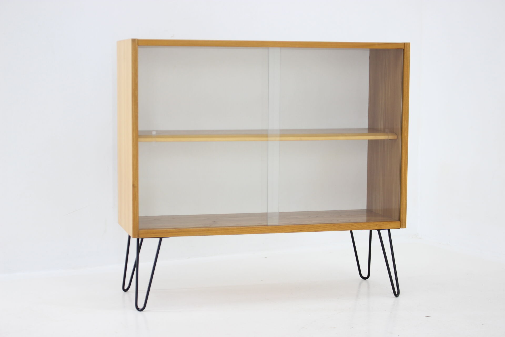 1970s birch/glass cabinet, czechoslovakia