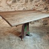 Antique solid oak table on cast iron base – France, 18th century