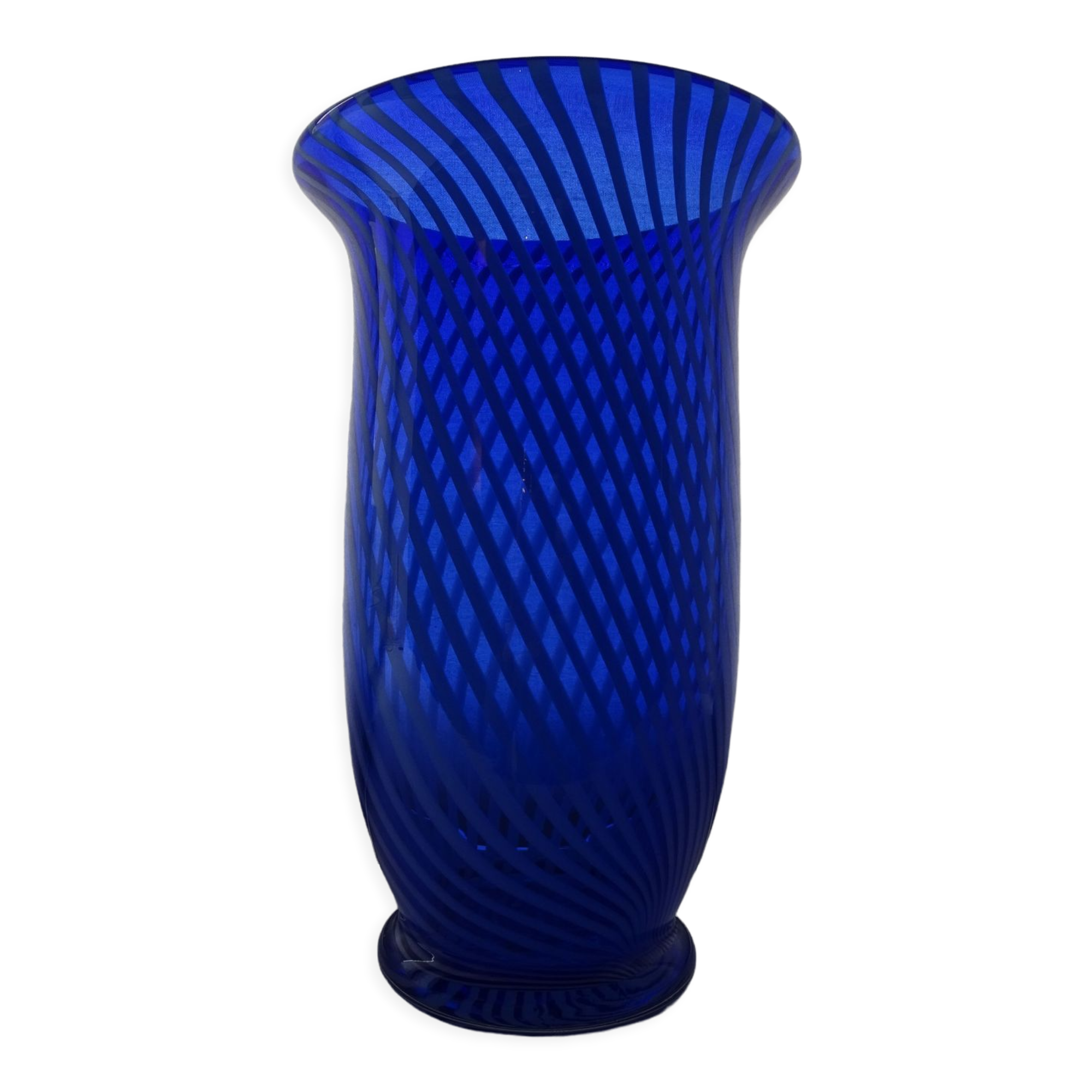 Murano spiral cobalt blue blown glass vase
