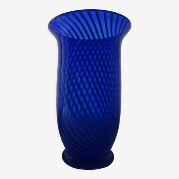 Murano spiral cobalt blue blown glass vase