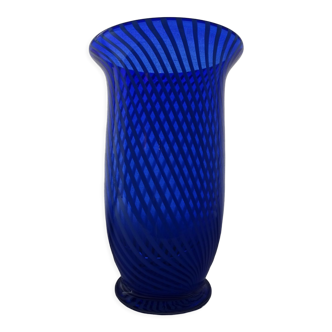 Murano spiral cobalt blue blown glass vase