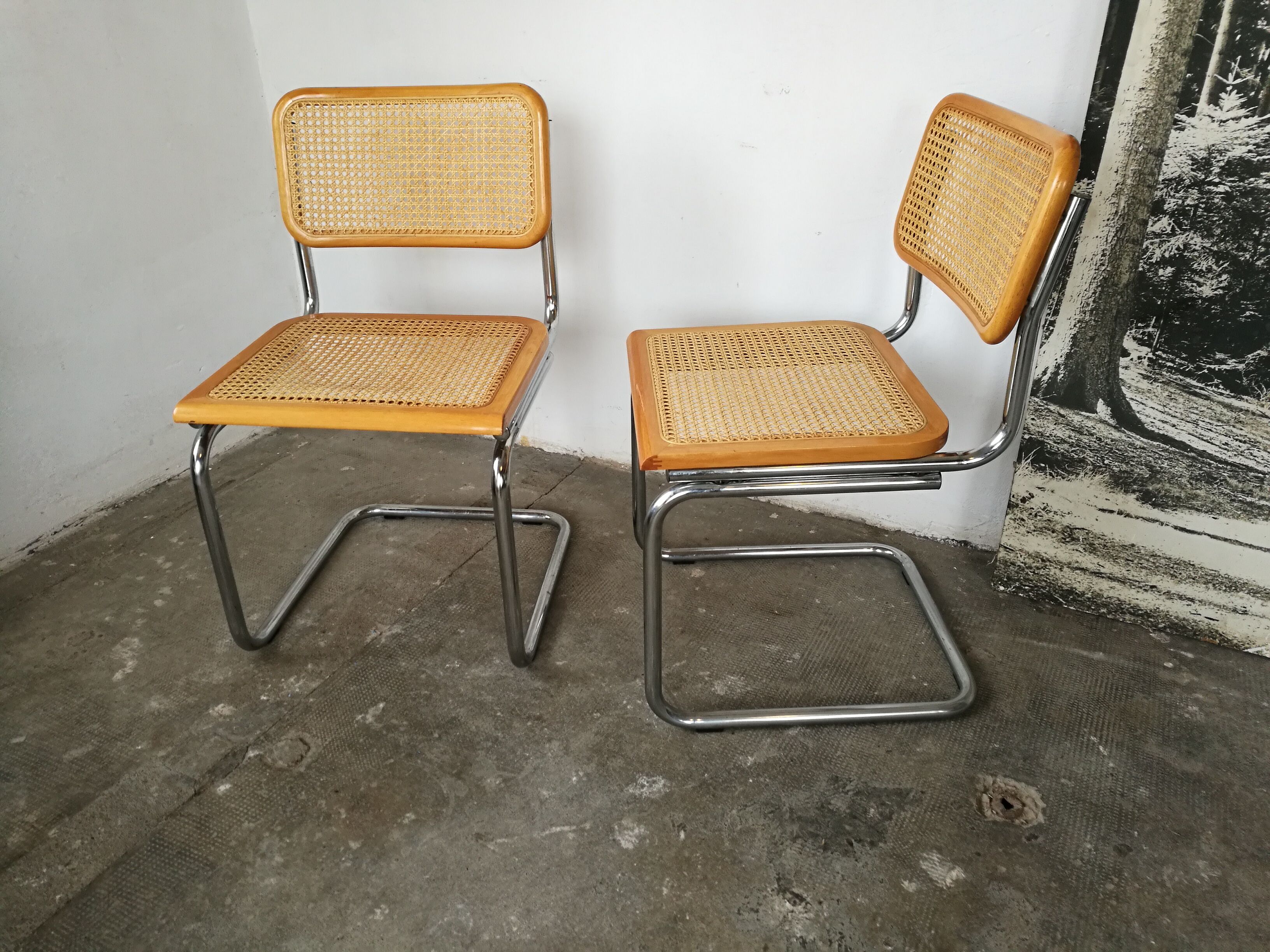 Pair of chairs, canning and chrome tubular metal