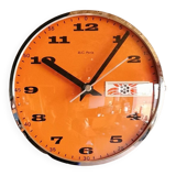 Vintage formica clock square silent wall pendulum "BC Paris silver orange"
