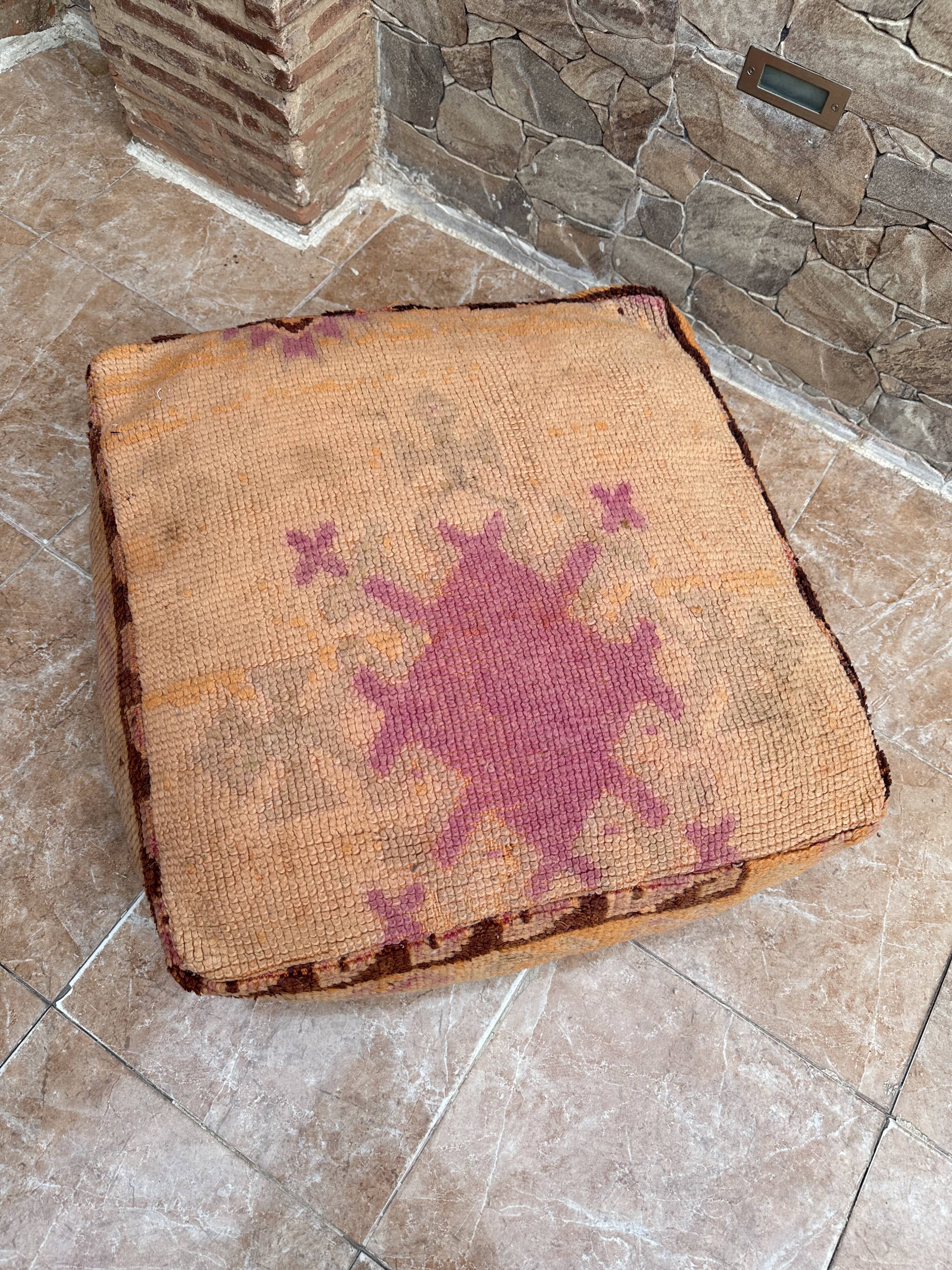 Handmade Berber Kilim pouf, floor cushion.
