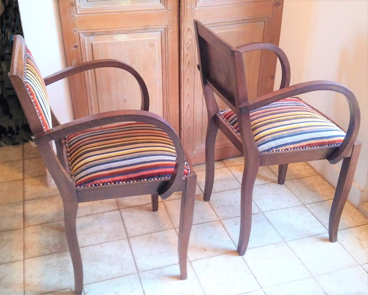 Pair of bridge armchairs from the 50s restyled for English boudoir