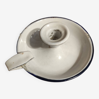 Vintage French white enamel porcelain candle holder